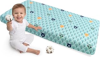 Medi Partners Fitted Sheet 60 x 120 cm Baby Mattress – 100% Cotton Fitted Bed Sheets for Baby Bed Cover Sheets Bedding Mattress Duvet (Forest with Mint)
