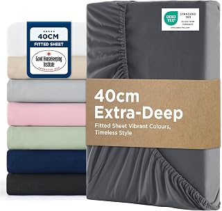Bedsure King Size Fitted Sheet - 40cm Pocket, Dark Grey, 150x200cm
