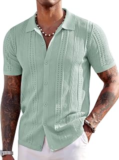 COOFANDY Men's Short Sleeve Button Down Polo Shirt Fashion Casual Summer Beach