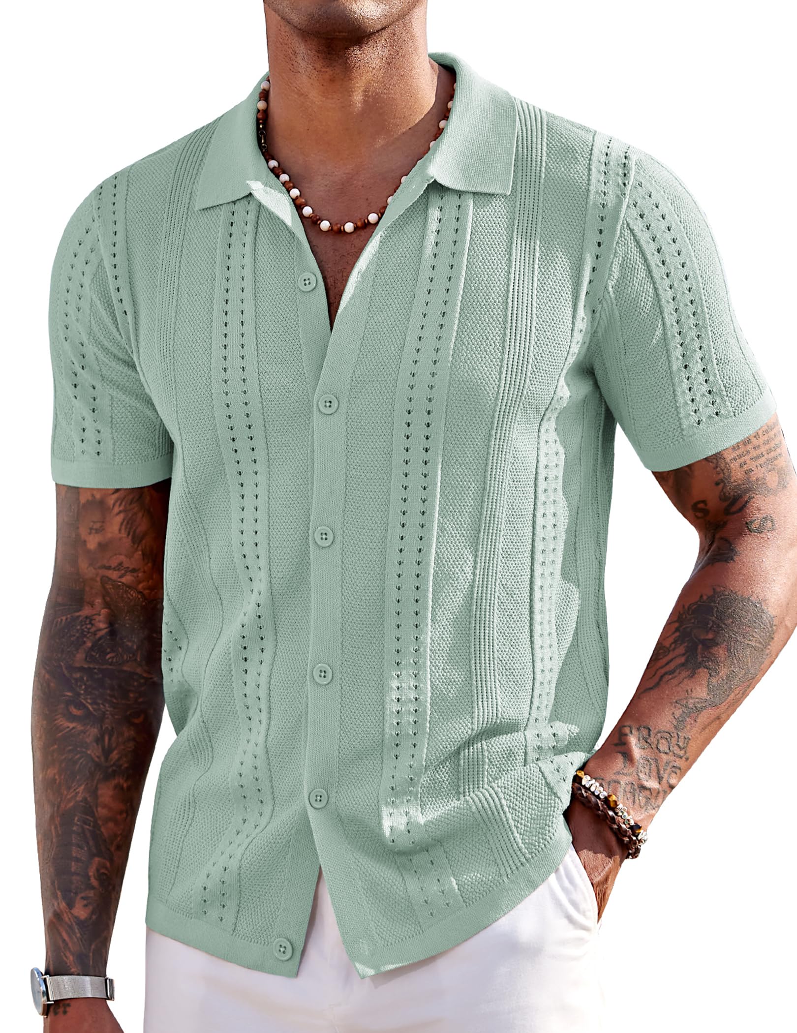 COOFANDY Men's Short Sleeve Button Down Polo Shirt Fashion Casual Summer Beach