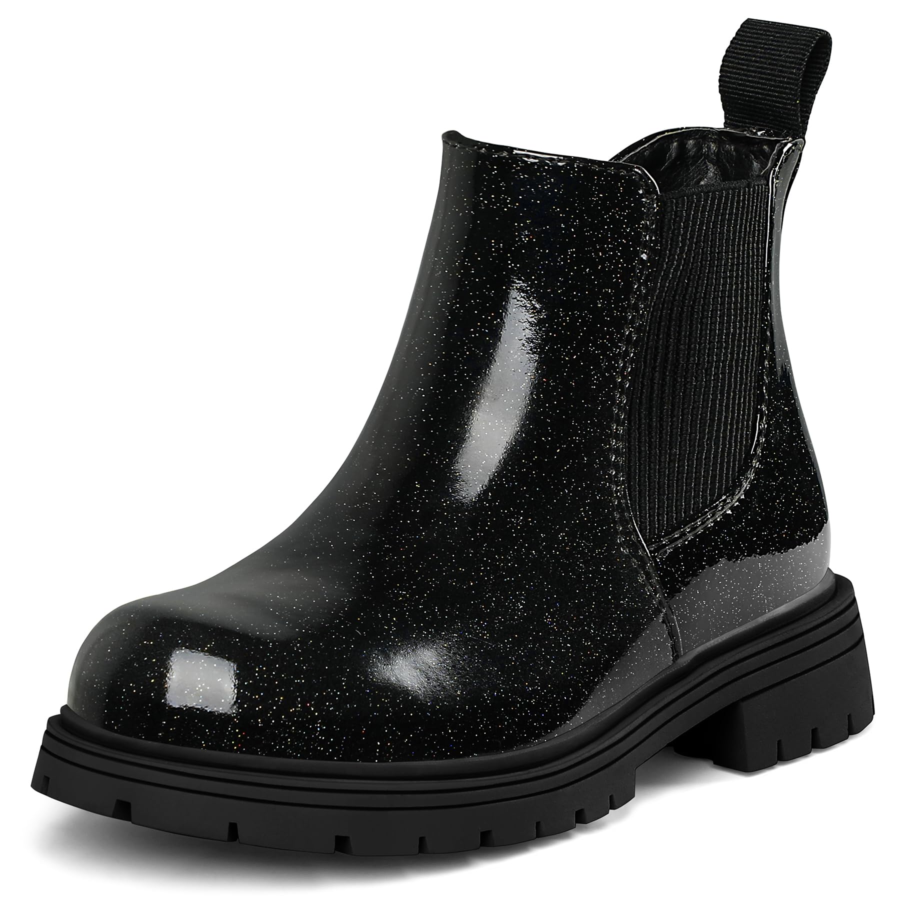 K KomForme Girl Glitter Ankle Boot Side Zipper Chelsea Booties Lug Sole | Water 