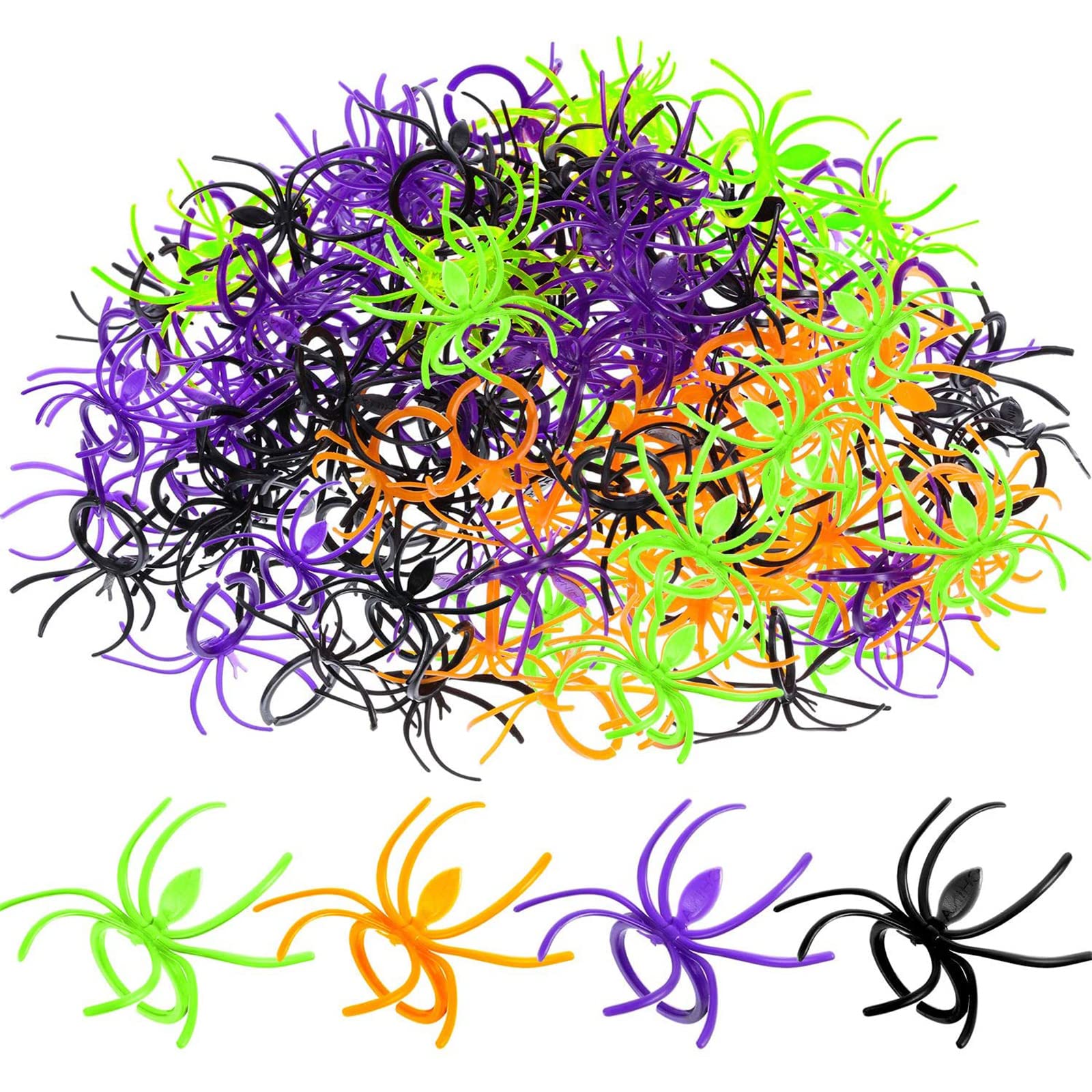 Boao 120 Pcs Halloween Spider Rings for Kids, Black, Purple, Orange, Green | Adj
