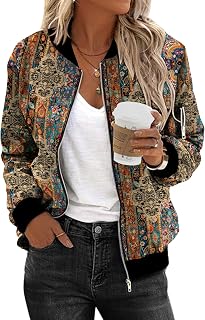 Zeagoo Women’s Bomber Jacket, Short Blouson/Pilot Jacket, Casual, Long Sleeve, Outerwear, Zip-Up, Solid, Lightweight Coat, Sweat Jacket