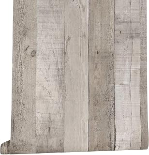 Arthome Rustiqu Bois Papier Adhesif pour Meuble,Auto Adhésif Papier Peint,Naturel Bois Grain Autocollant Amovible Rouleau Vinyle Film pour Meubles,Cuisine,Gris,44cmx3m