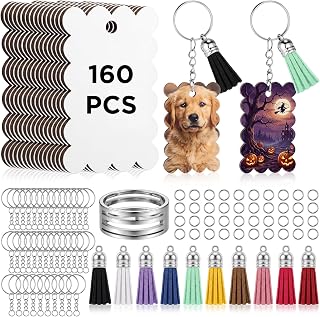 SiliFine 160 Pcs Sublimation Keychain Blanks Double Sided with Tassels | Llaveros Para Sublimar, Scalloped Edge Blank Keychains, bulk DIY Craft Supplies, Metal Keyring, Custom Gift Making