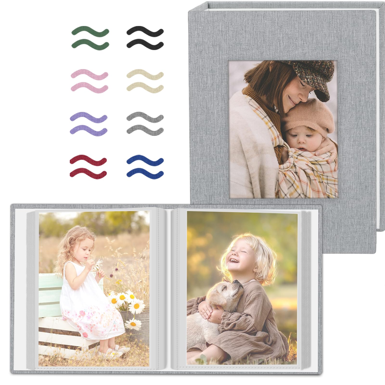 Popotop 2 Pack Photo Album 4x6 Pictures, Small Linen Slip-in Photo Albums Book f