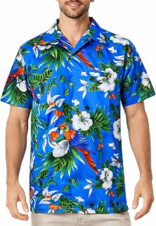 KING KAMEHA Hawaiian Shirt for Men – Tropical Mens Hawaiian Shirt Short Sleeve with Parrot and Cherry Print