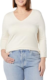 Amazon Essentials Women's 3/4 Sleeve V-Neck Classic Fit T-Shirt (Available in Plus Size)