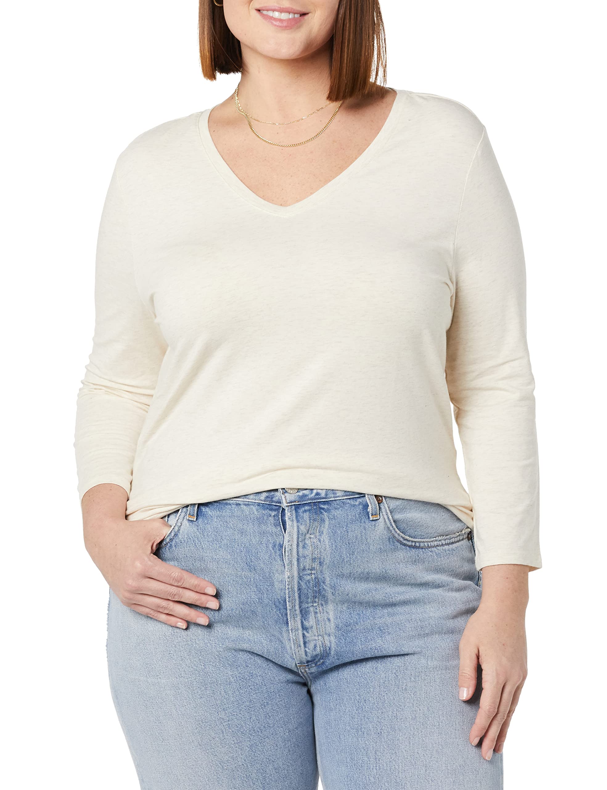 Amazon Essentials Women's 3/4 Sleeve V-Neck Classic Fit T-Shirt (Available in Pl