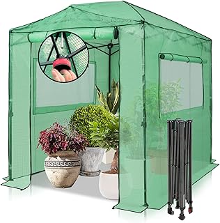 EAGLE PEAK 8x6 Easy Setup Pop Up Greenhouse, Clear/Green | Walk-In Greenhouses for Outdoors, Green House for Winter Protection, Roll-Up Doors & Mesh Windows, One Person Setup