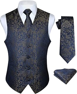 HISDERN Men's Classic Paisley Floral Jacquard Vest and Tie and Pocket