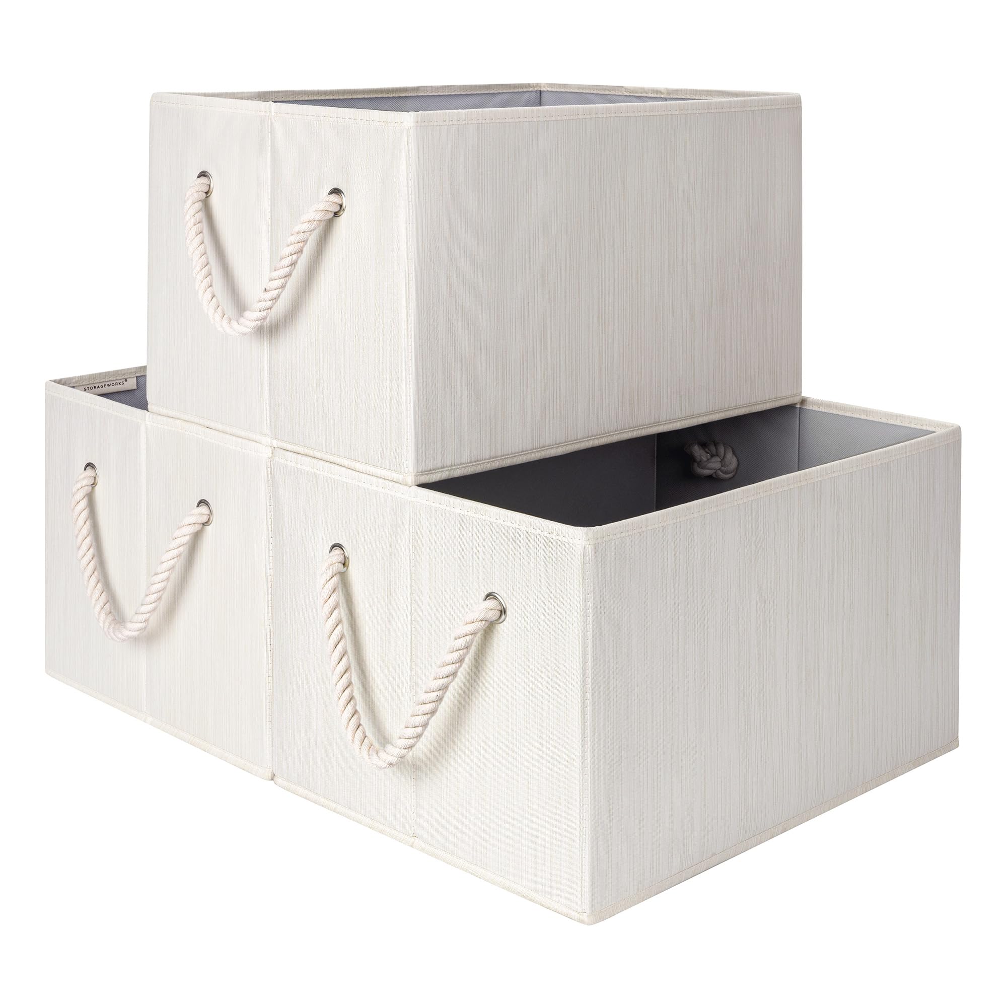 StorageWorks Large Storage Baskets for Shelf, Beige, White & Ivory, 3-Pack