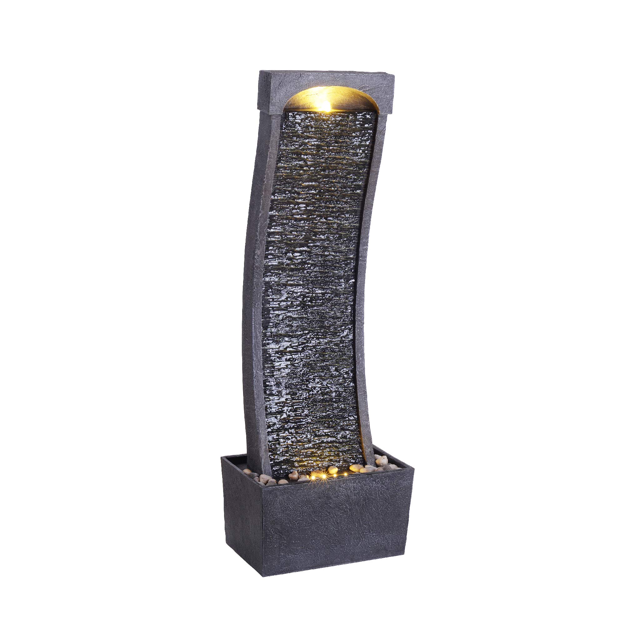 Teamson Home 38.58 in. Modern Curved Faux Slate Waterfall Fountain for Indoors o