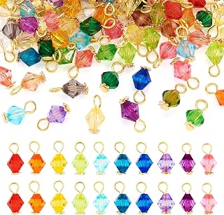 100Pcs Crystal Acrylic Dangle Charms Assorted Transparent Faceted Bicone Charms with Golden Iron Loops Min Small Jewelry Pendants for DIY Earrings Necklaces Bracelet Chain Jewelry Making Crafts