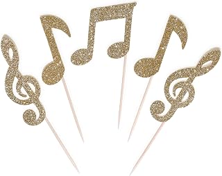 12 Pack Gold Music Note Cupcake Toppers, Musical Theme Party Decor, Musician Birthday Wedding Topper Set