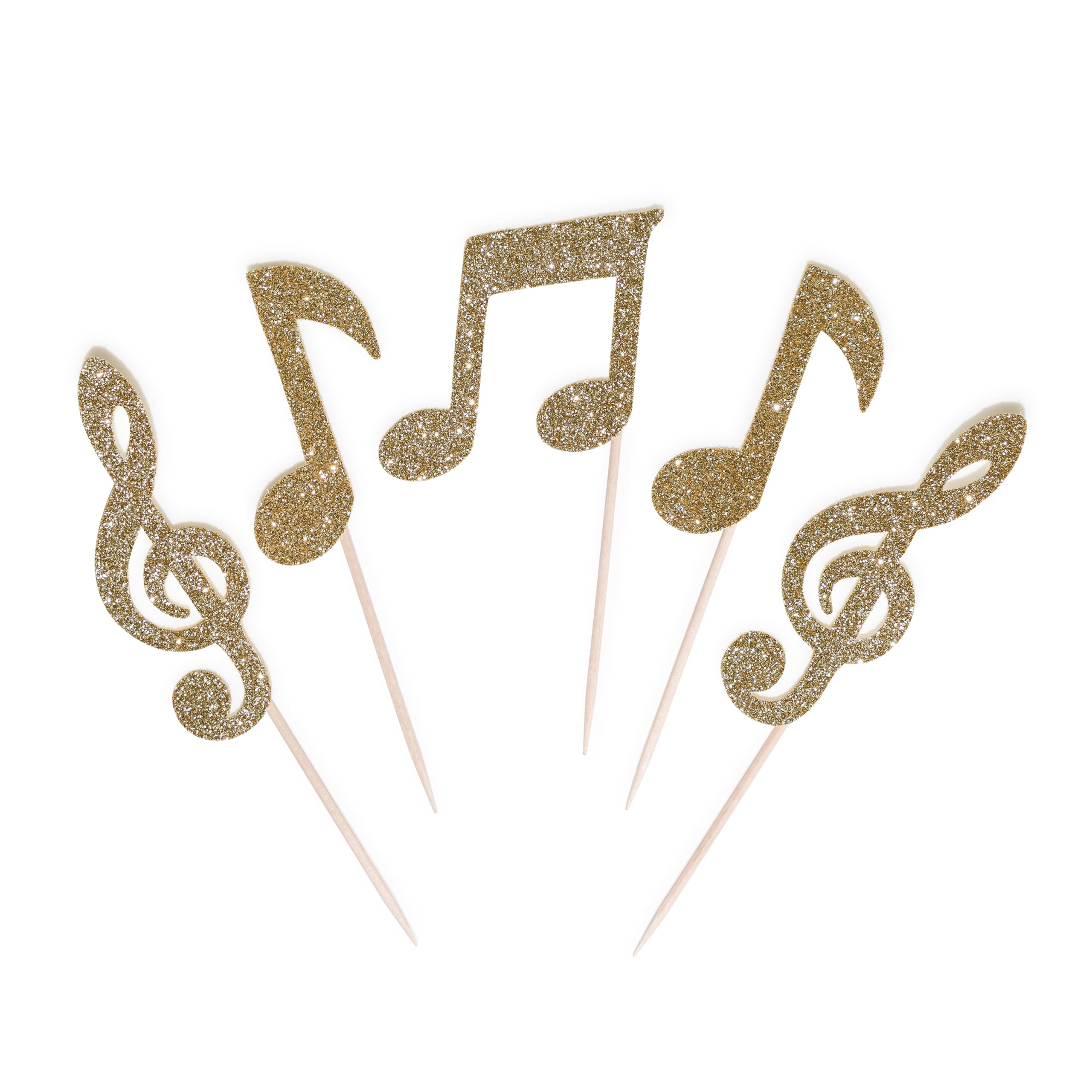 12 Pack Gold Music Note Cupcake Toppers, Musical Theme Party Decor, Musician Bir
