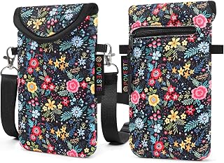 Flap Closure Secure Cell Phone Bag with Card Pocket for iPhone & Samsung | Neoprene Cell Phone Sleeve Pouch Case Bag with Crossbody Strap Lanyard for iPhone 17/16/15/14 Pro Max, Samsung S25, Pixel 10