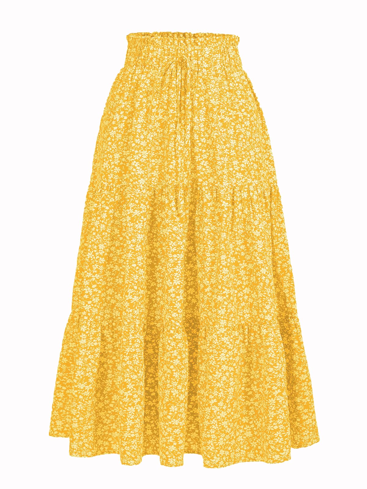 MSLG Women's High Elastic Waist Midi Skirt Casual Summer Trendy Tie Front Flowy 