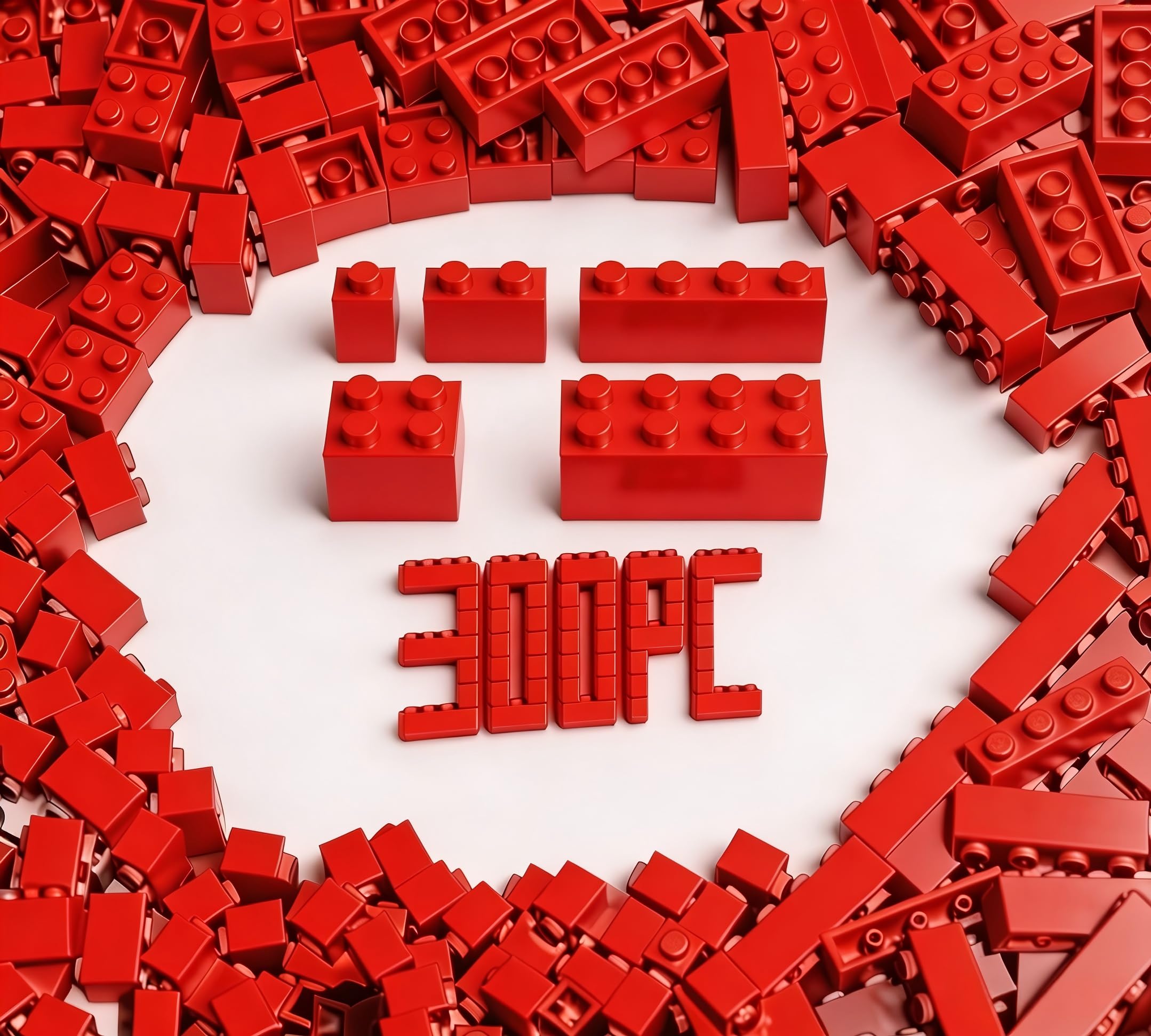 300Pcs Building Bulk Assortment Pack - Red Bricks with 5 Sizes, Compatible with 