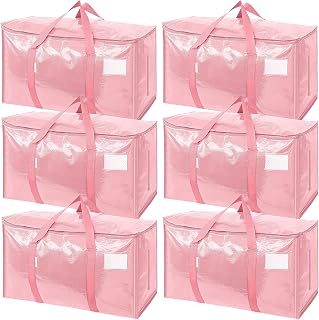 TICONN 6 Pack Extra Large Moving Bags Heavy Duty with Zippers & Carrying Handles, Durable Storage Bags Moving Boxes for Closet Organizers and Storage (6 Pack, Coral)