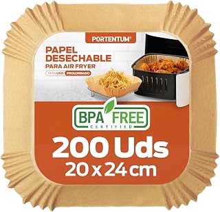 PORTENTUM Air Fryer Paper 200pcs 20-24cm Square Air Fryer Paper Food Grade FDA LFGB