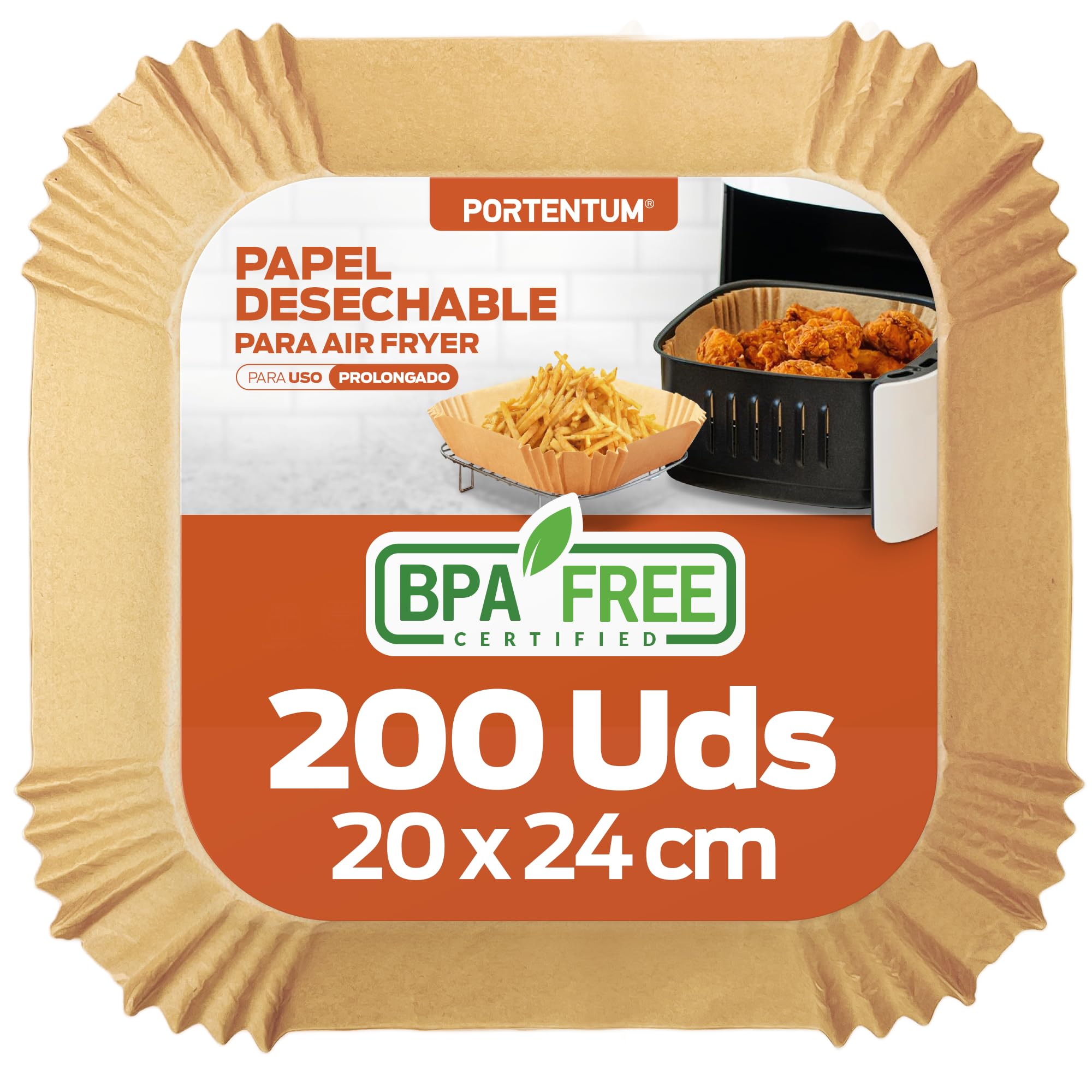 PORTENTUM Air Fryer Paper 200pcs 20-24cm Square Air Fryer Paper Food Grade FDA L