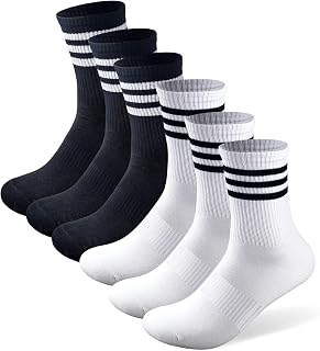 MR.KM 6 pairs High Ankle Cotton Crew Casual Stripes Socks,Black&White Striped,Rainbow Pride For Men&Women, Compression
