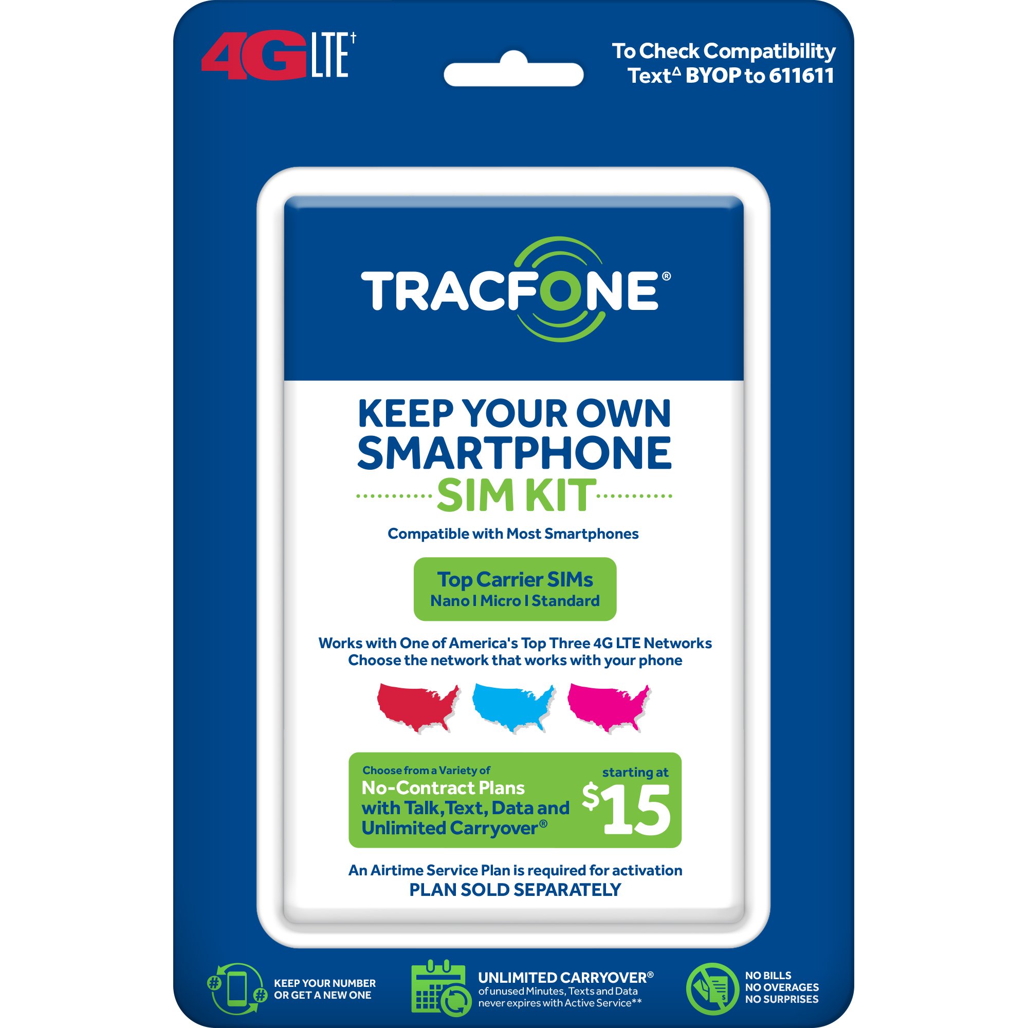 Tracfone Keep Your Own Phone 3-in-1 Prepaid SIM Kit