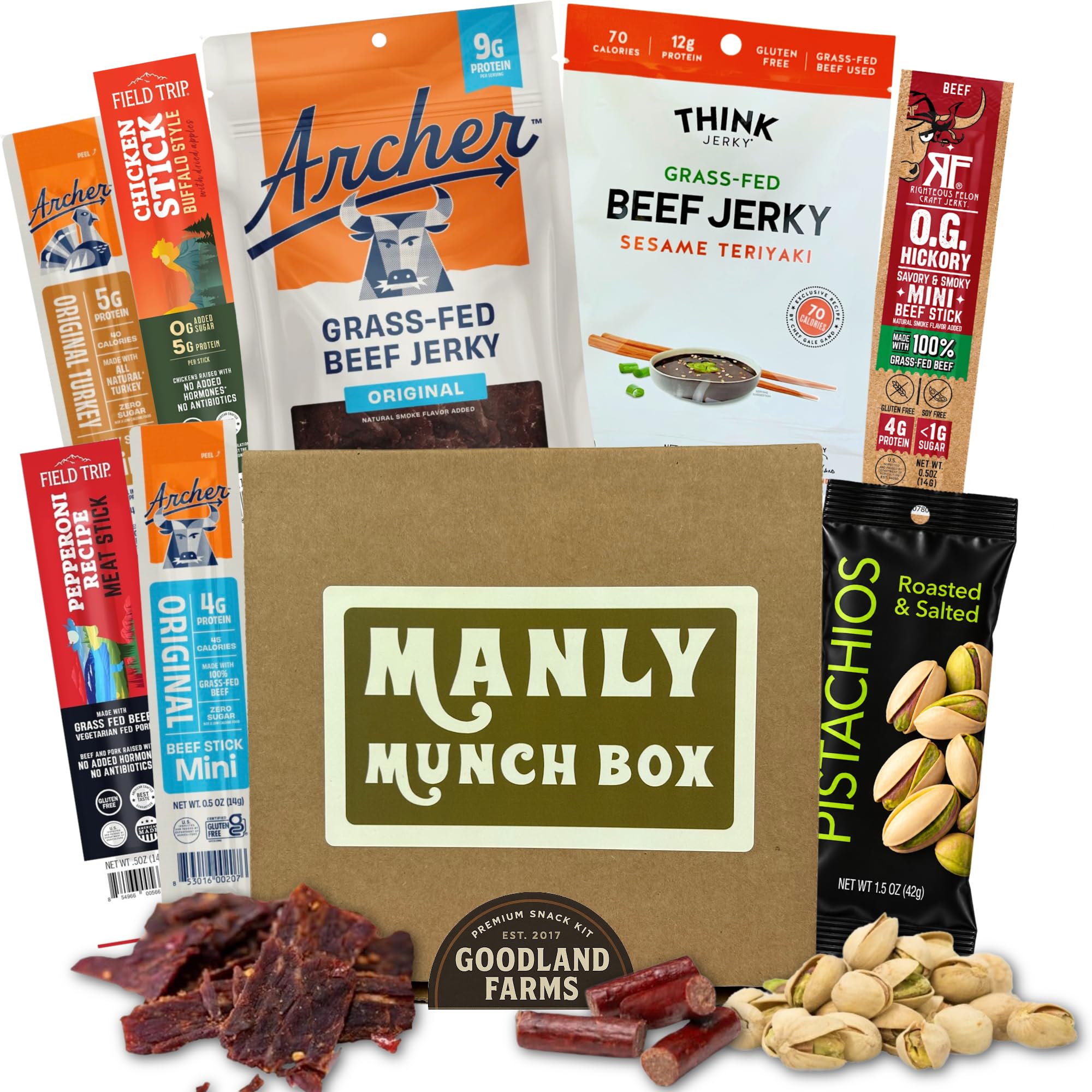 Manly Munch Box Jerky Gift Box – High Protein Beef & Turkey Jerky Variety Pack, 