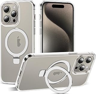 SKYLMW Compatible with iPhone 15 Pro Max Case with Invisible Magnetic Stand O-Ring Stand Military Grade Transparent for iPhone 15 ProMax 6.7 inch [Compatible with Mag-Safe] [Excellent
