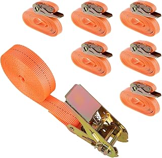 Aselected 6 Sets Of Heavy Duty Ratchet Straps, 2.5CM X 5M Cam Buckle Tie Down Ratchet Straps, Adjustable Car Tensioning Straps, Suitable for Motorcycles, Cargo, TrucksVisit