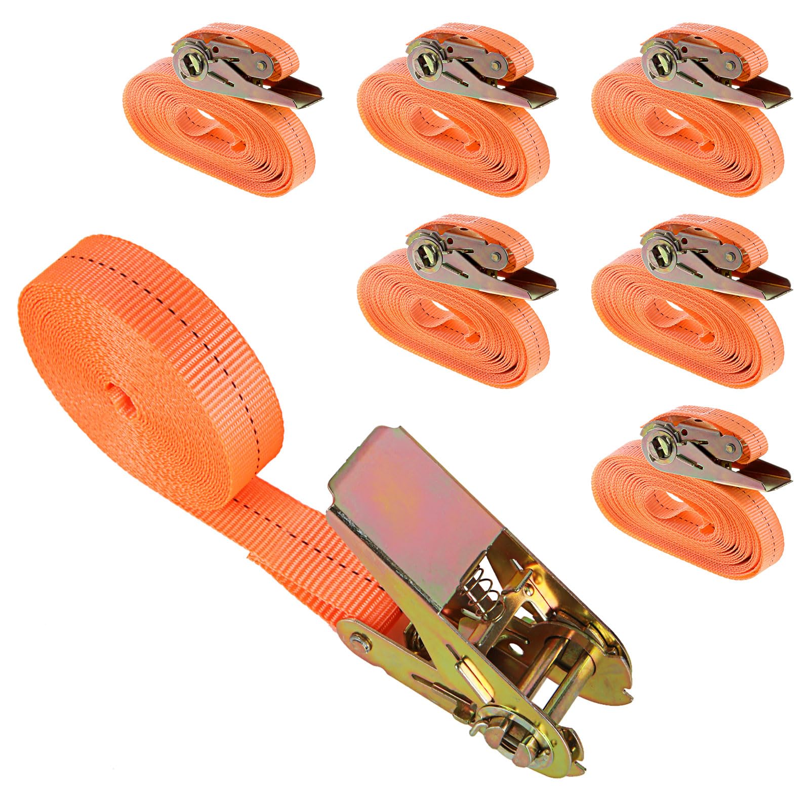 Aselected 6 Sets Of Heavy Duty Ratchet Straps, 2.5CM X 5M Cam Buckle Tie Down Ra