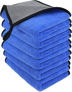 URAQT Microfibre Cleaning Cloths, 6 Pack, Two-layer Thickened Towels, Lint Free Super Absorbent Towel for Household and Car Washing, Drying, Detailing, 40x30cm
