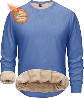 MAGCOMSEN Sudadera térmica con forro de sherpa para hombre, cuello redondo, cálida e informal para invierno