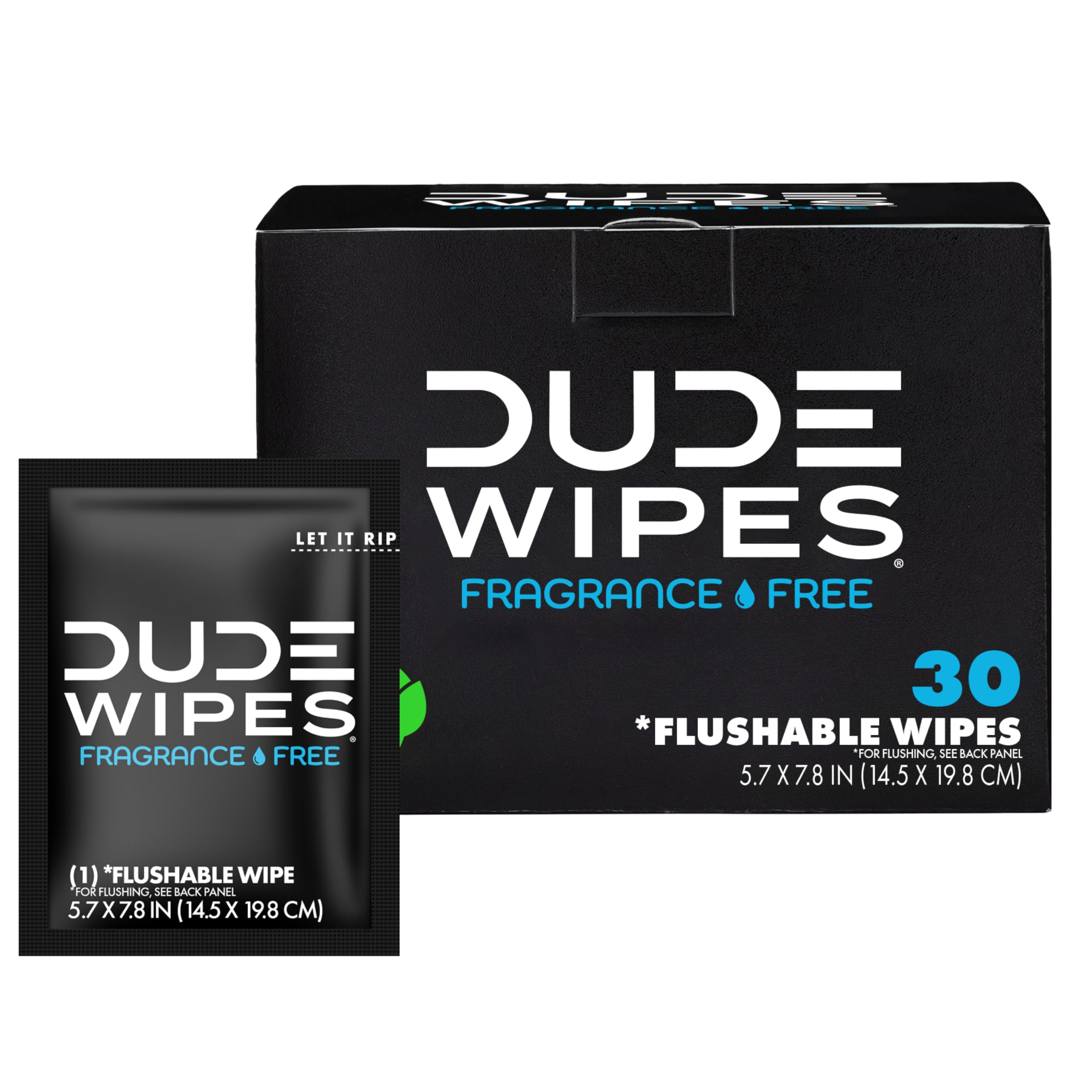 DUDE Wipes On-The-Go Unscented Adult Flushable Travel Wipes, 30 Count | 30 indiv