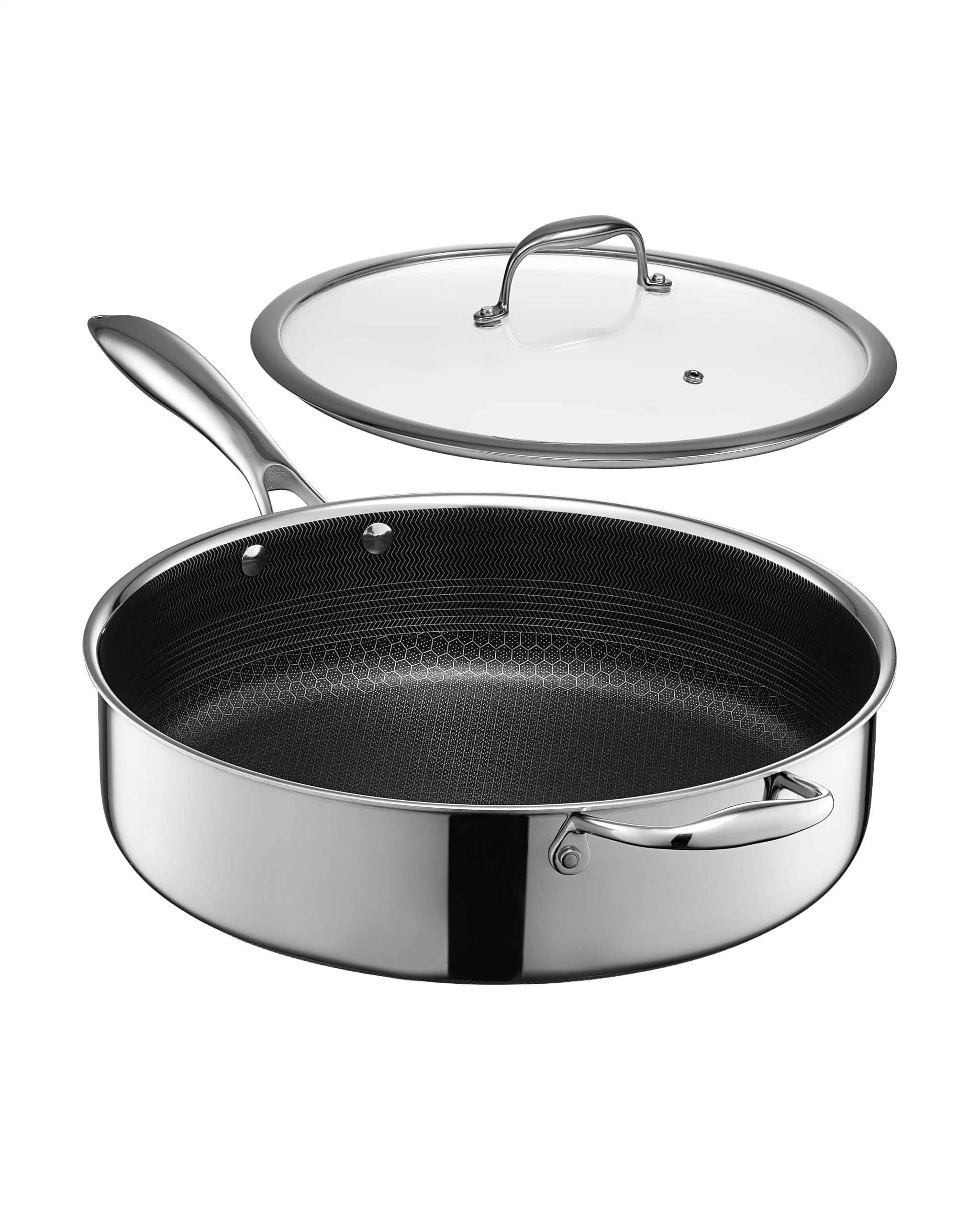 HexClad 5.5 Qt Hybrid Nonstick Deep Sauté Frying Pan & Lid, Induction Ready | St