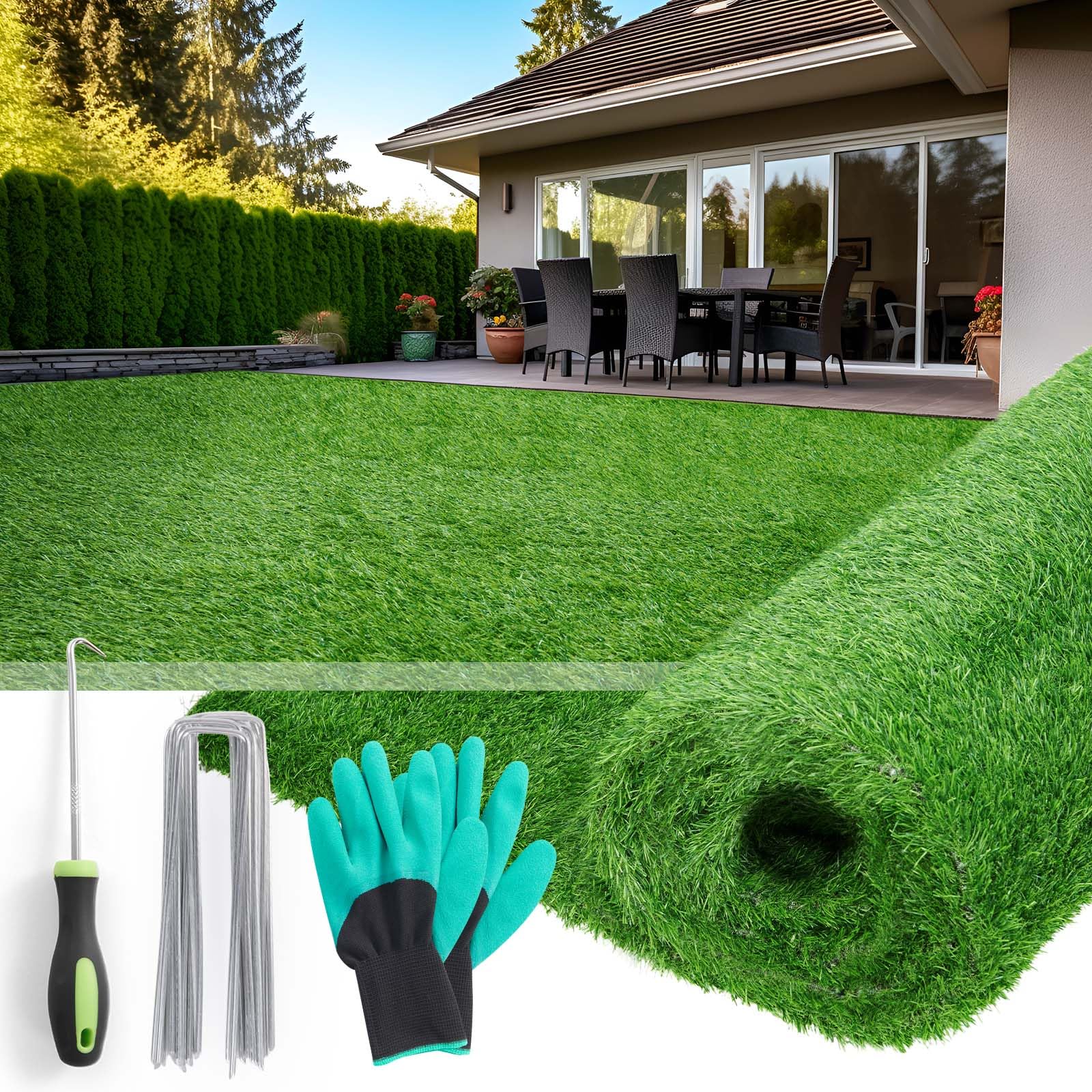 Artificial Grass Turf Outdoor, 4x6ft Fake Grass Mat with Drainage Holes | Synthe