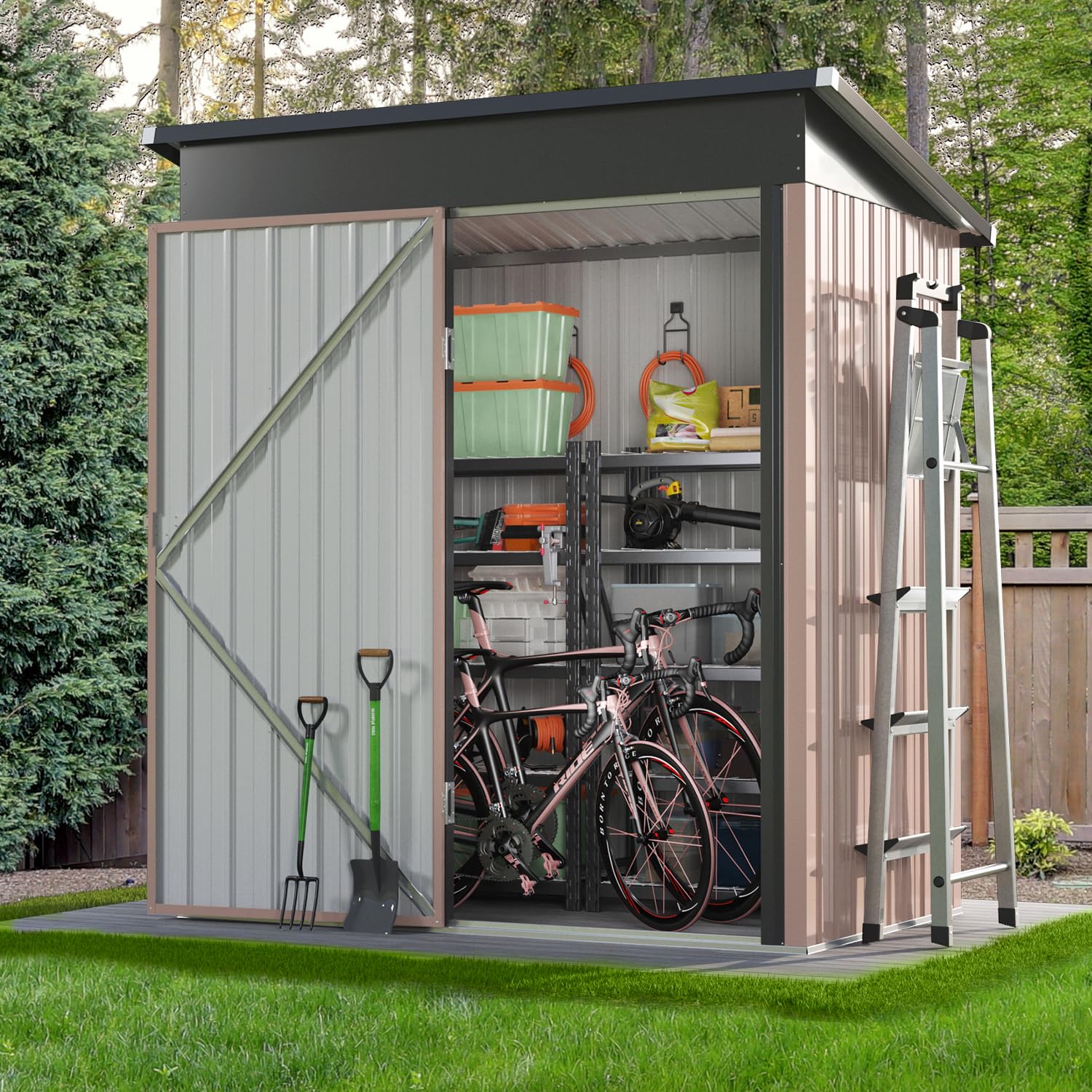 Aoxun 5x3ft (Overall Dimensions) Outdoor Storage Shed, Galvanized Metal Shed wit