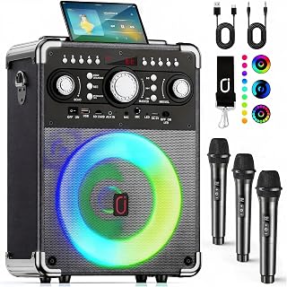 HWWR Karaoke Machine with 3 Wireless Microphones, 500W Peak Party Speaker | 6'' Subwoofer, Zero Delay Mics, Bluetooth 5.3, Bass/Treble Adjustment, 24H Playtime, TWS Stereo Pairing, TV Connection