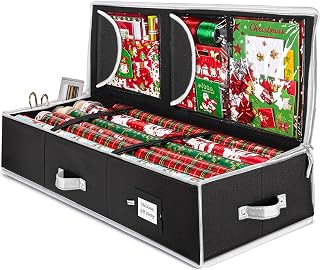 ZOBER Wrapping Paper Storage, Gift Wrapping Organizer Storage, Black/White | 600D Oxford, 40 in gift wrap storage, christmas wrapping paper storage, fits 24 rolls, pockets for bows, tags and ribbons