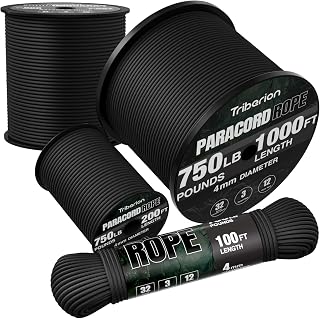 TRIBERION Paracord Rope 750 lb - 1000ft / 500ft / 200ft / 100ft 5/32" Parachute Cord 4MM 12-Strand para Cord - Heavy Duty Spool String for Survival,Camping Gear, Survival Bracelet, Clothesline