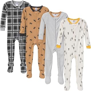 Gerber Baby-Boys 4-Pack Footed Pajamas, Moose