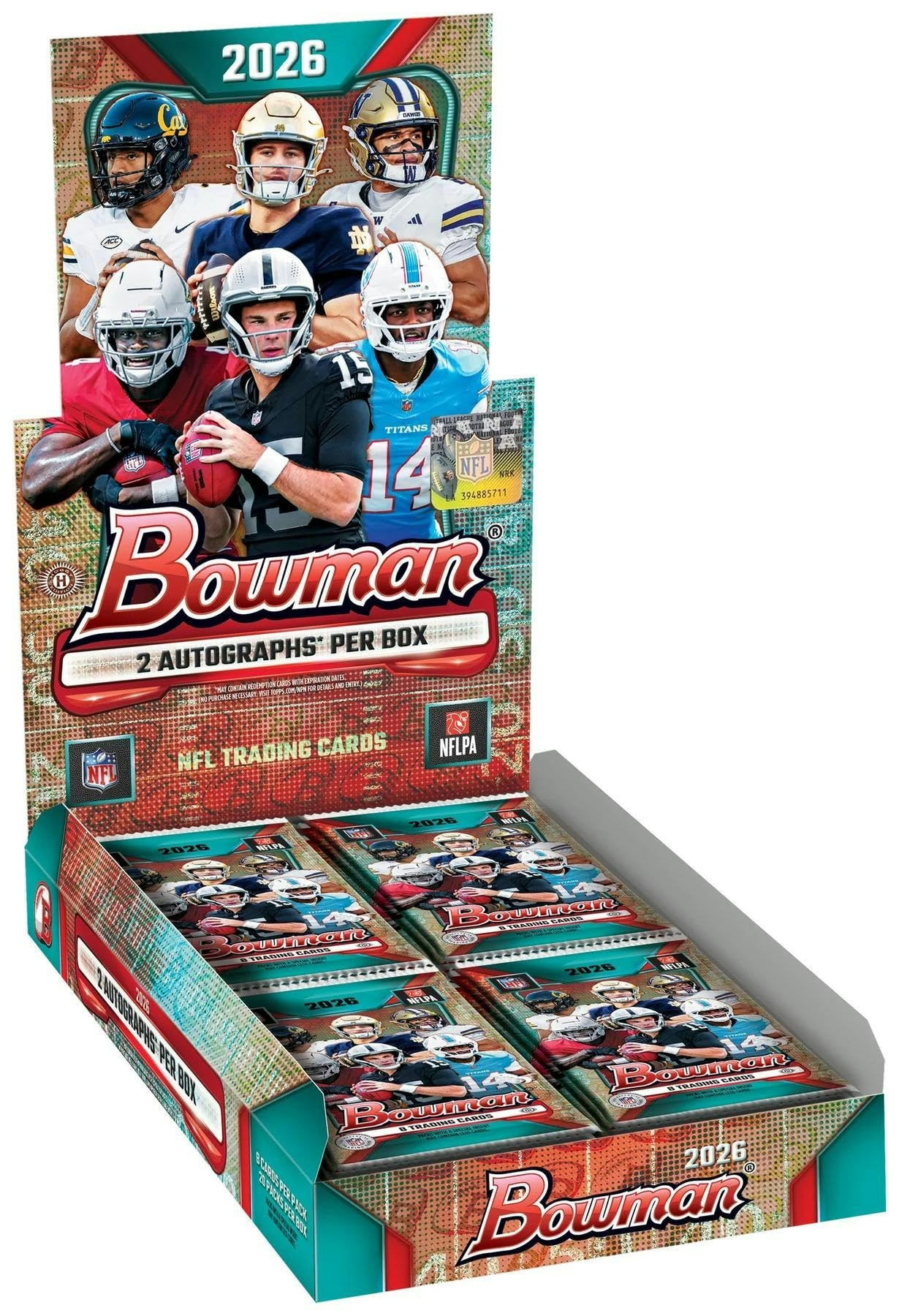 2026 Bowman Football Hobby Box | 20 Packs/Box, 8 Cards/Pack | 2 Autographs