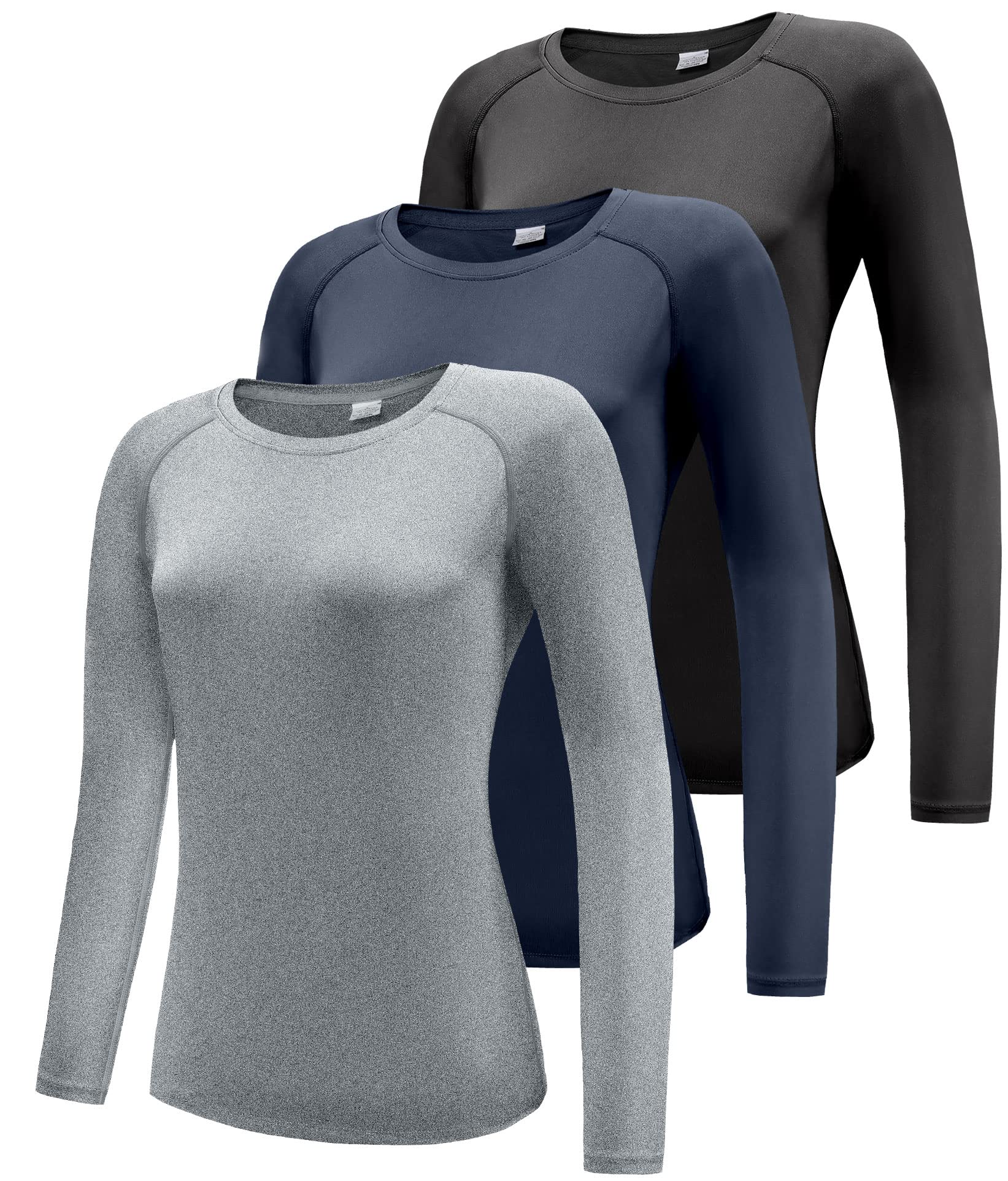 Boyzn Women's 3 Pack Short/Long Sleeve Workout Running Shirts, UPF 50+ Sun Prote