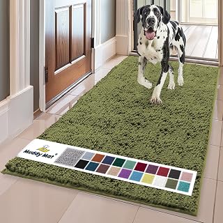 Muddy Mat® Original Dog Doormat for Muddy Paws Super Absorbent Microfiber Non-Slip Washable Pet Rug Quick Dry Chenille Entrance Carpet Machine Washable Indoor Outdoor Mat Army Green 24"x60"