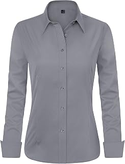 J.VER Women Button Down Shirt Cotton Stretch Collar Long Sleeve Casual Work Shirt