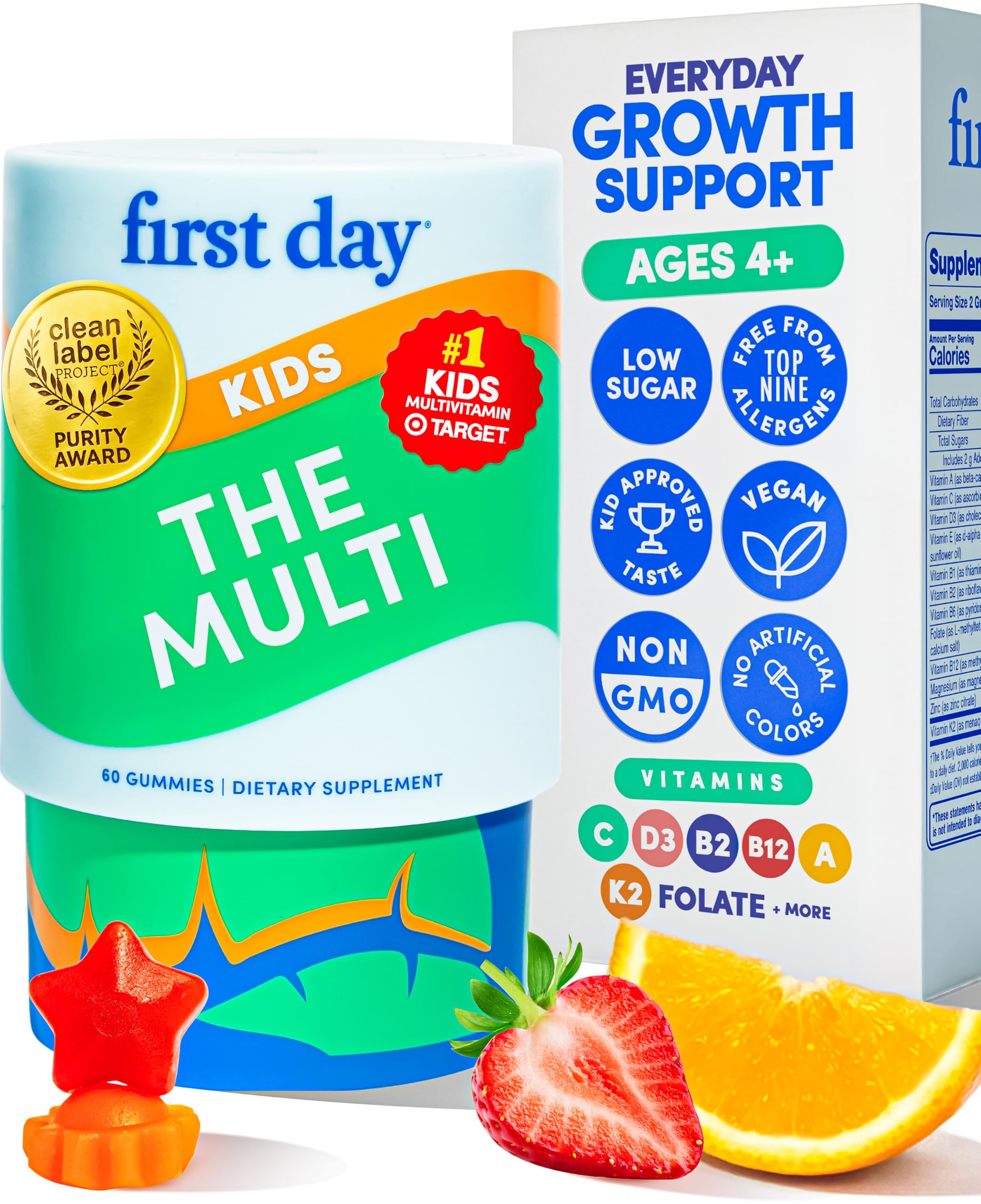 First Day Kids Multivitamin Gummies with Organic Fruit & Veggie Blend,60 ct
