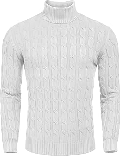 COOFANDY Men's Slim Fit Turtleneck Sweater Casual Twisted Knitted Pullover