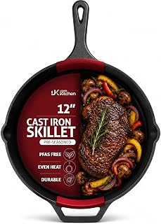 Utopia Kitchen Cast Iron Skillet 12 Inch Pre-Seasoned PFAS-Free Black | Chef Pan, Even Heat Distribution, Stovetop, Oven, Campfire and Grill Safe, Large Skillet, Indoor Outdoor Use