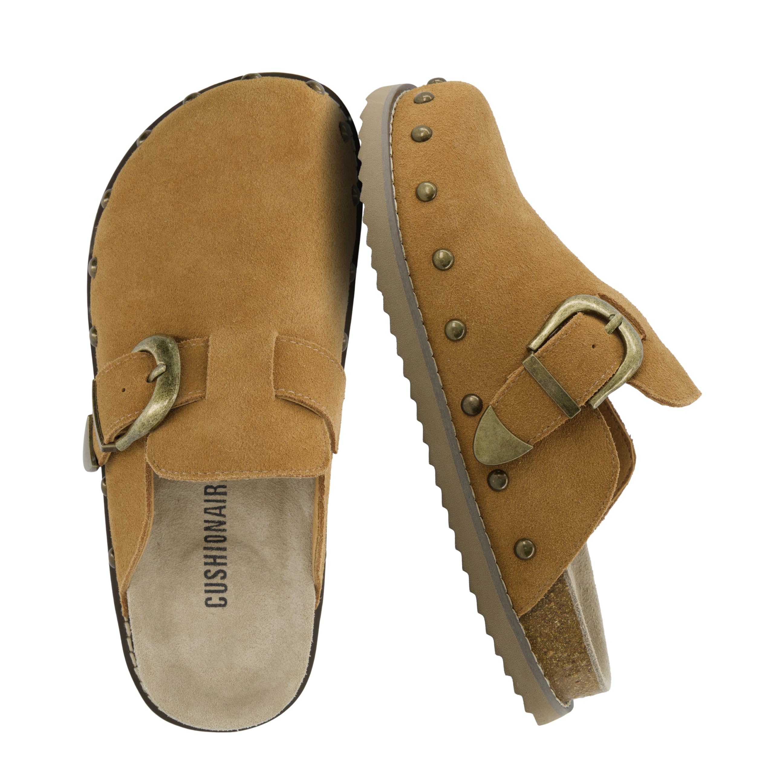CUSHIONAIRE Bronco Slip On Mule Womens Shoes – Genuine Suede Leather Clogs with 